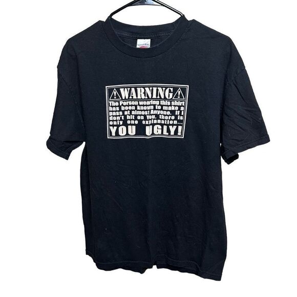 VTG “Warning You Ugly” T Shirt Large - Picture 1 of 4